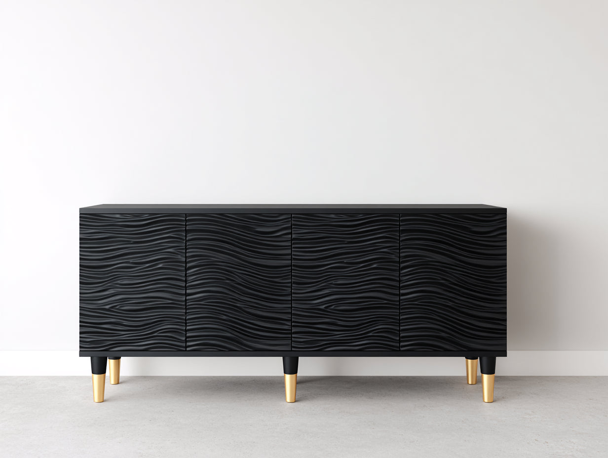 Mueble recibidor 180x45x82 cm - negro y dorado - aparador moderno con puertas