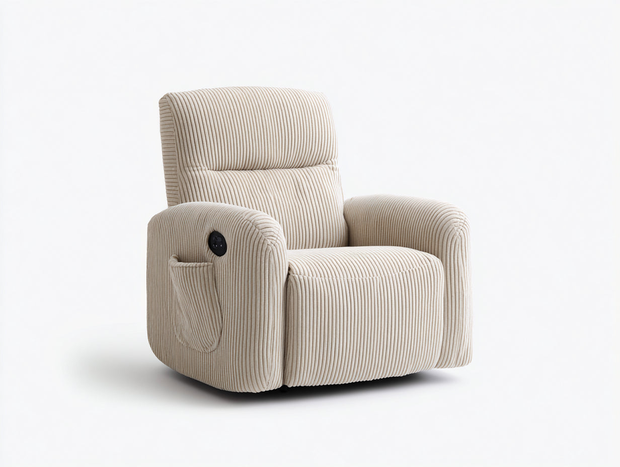 Sillón reclinable 92x90x102 cm - beige - diseño tapizado de pana con respaldo alto