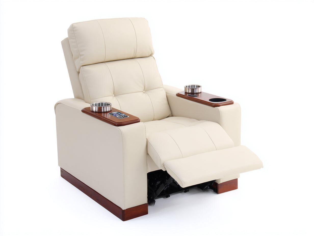 Sillones reclinables cuero sintético 110x97x107 cm - Blanco-Beige - Estilo moderno con reposapiés