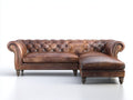Sofás de esquina cuero sintético 280x180x85 cm - Marrón - Estilo clásico con chaise longue