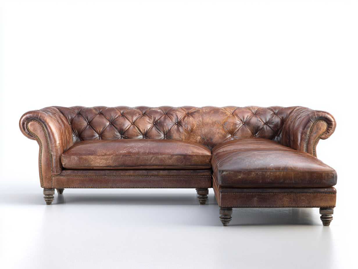 Sofás de esquina cuero sintético 280x180x85 cm - Marrón - Estilo clásico con chaise longue