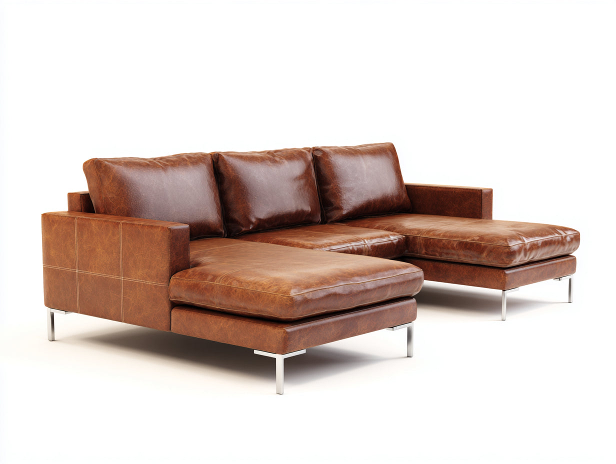 Sofás de esquina cuero sintético 260x180x85 cm - Marrón - Estilo moderno con chaise longue