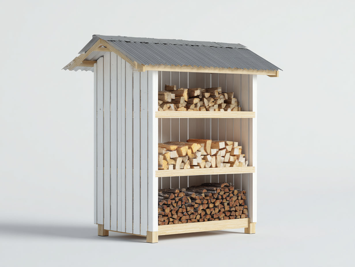 Leñero de jardín madera 100x60x160 cm - Blanco-Gris - Estilo rústico con estantes