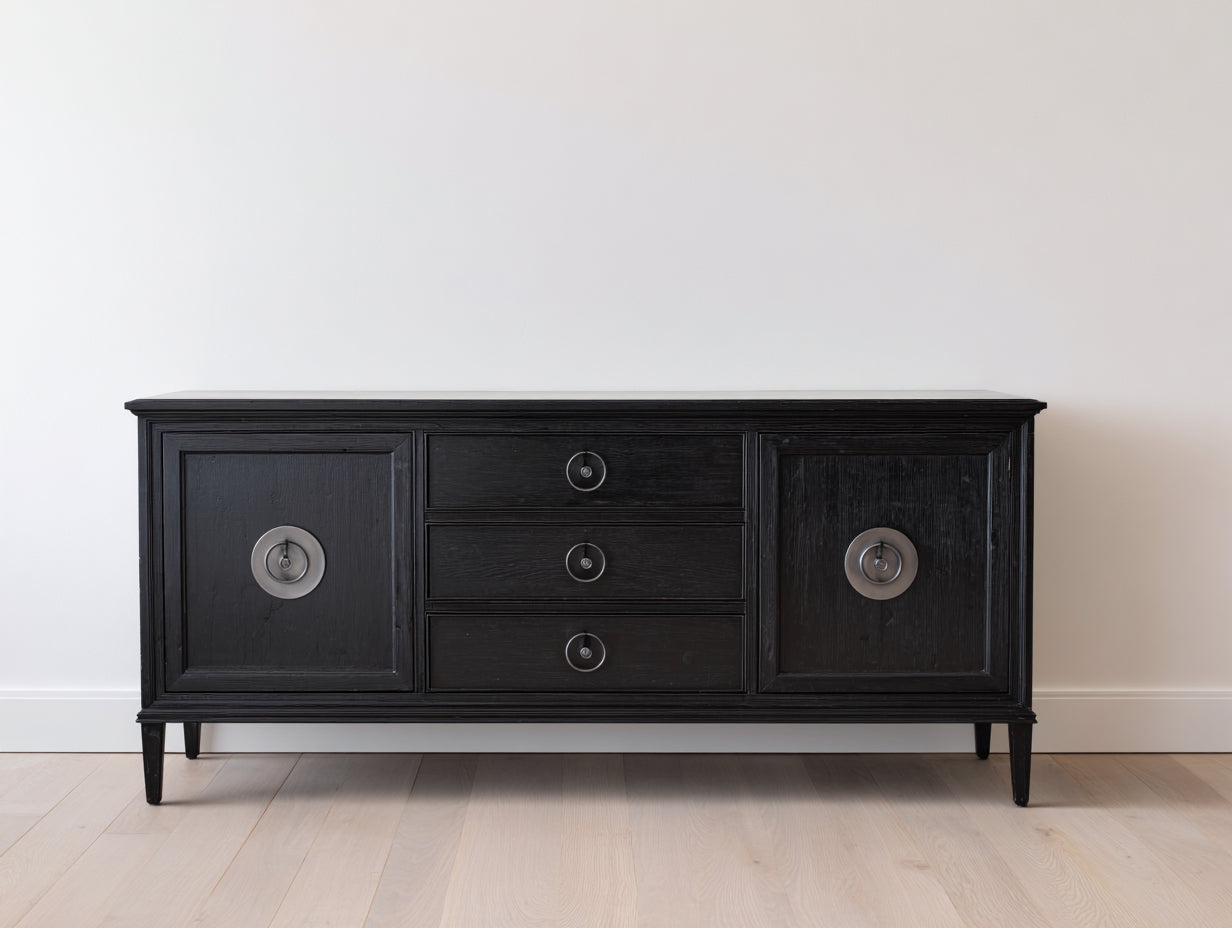 Mueble recibidor madera 150x40x75 cm - Negro - Estilo clásico con cajones