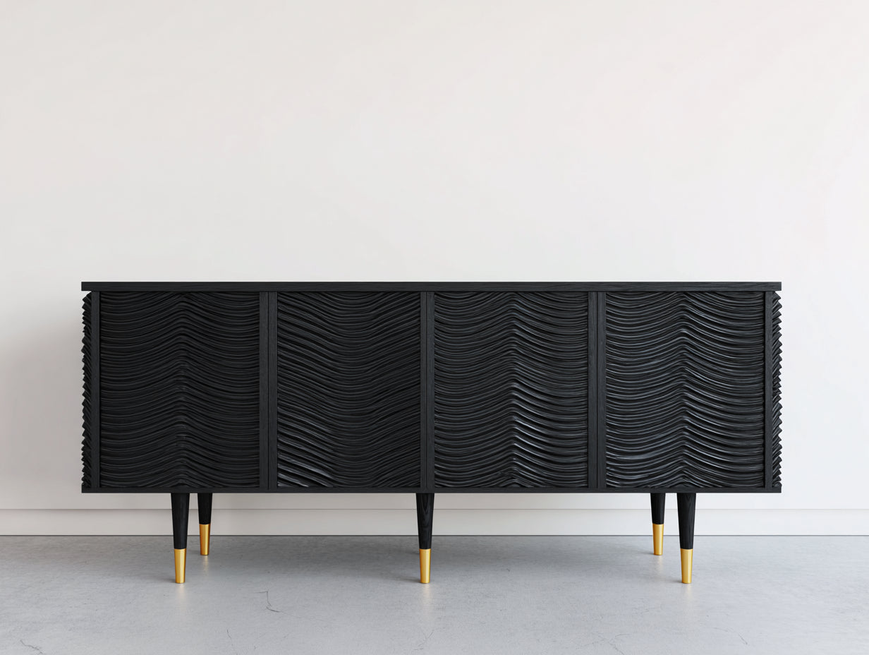 Mueble recibidor de madera 180x42x78 cm negro para entrada - diseño moderno texturizado