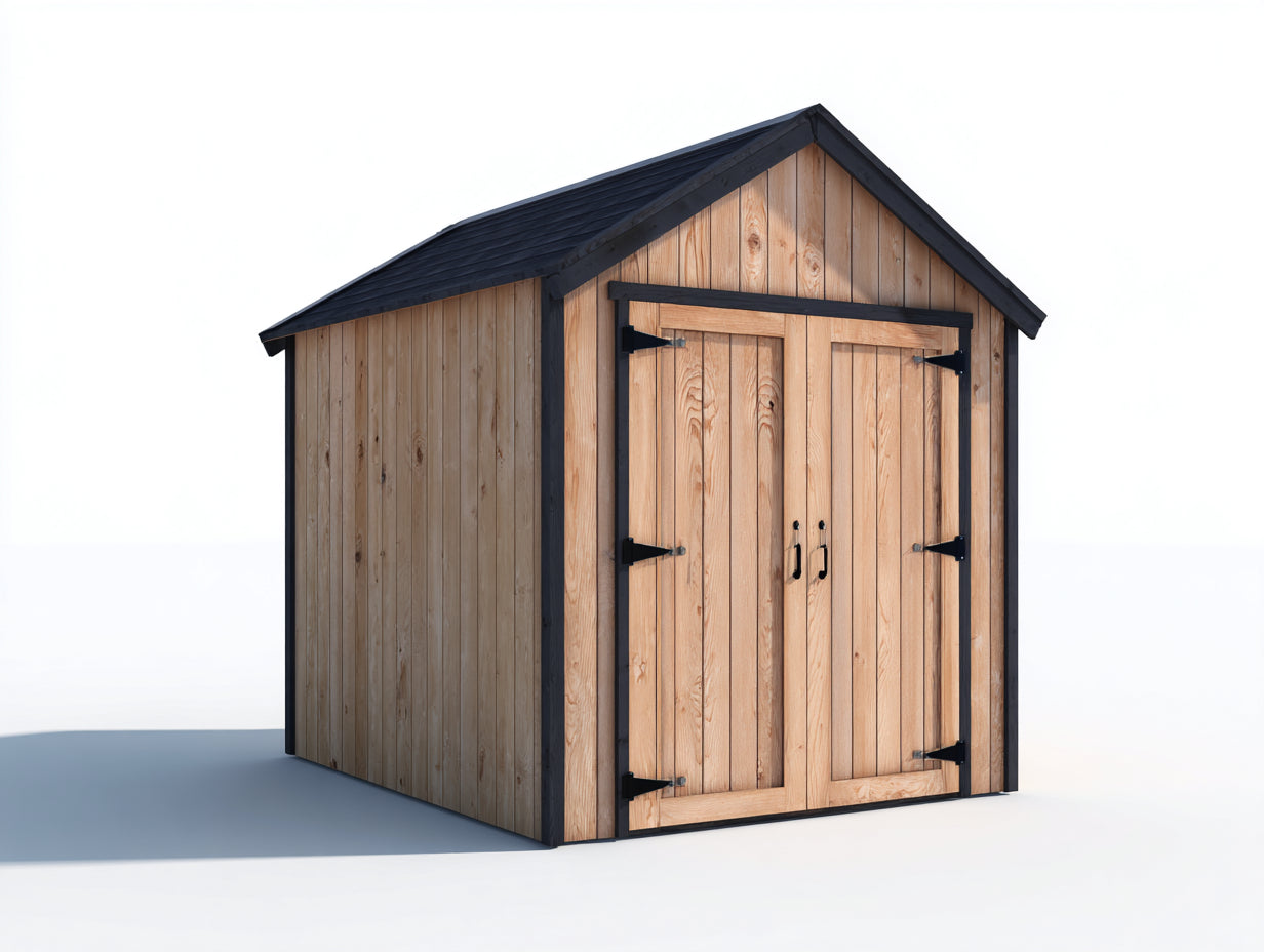 Caseta de jardín 240x190x235 cm - madera natural y negro - cobertizo exterior con doble puerta