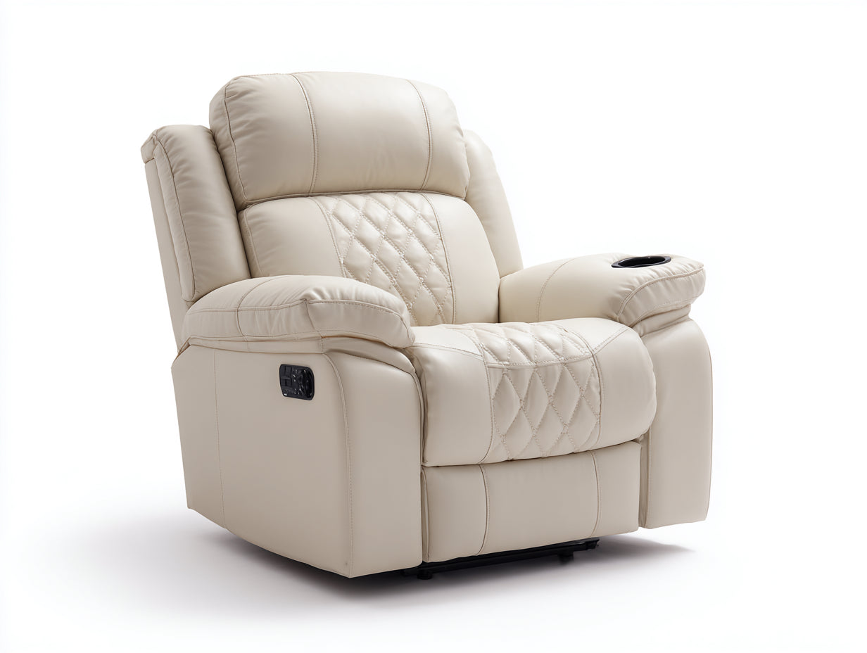 Sillones reclinables de cuero sintético 105x95x105 cm - beige - reposabrazos acolchados con portavasos