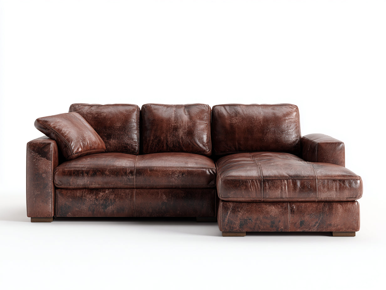 Sofás de esquina de cuero sintético 250x160x85 cm - marrón - chaise longue para salón