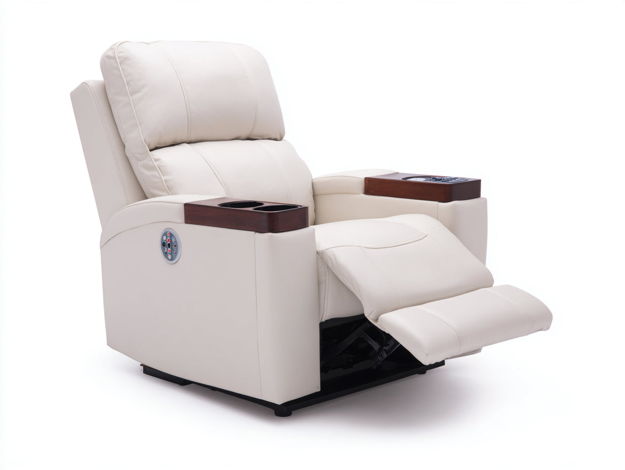 Sillones reclinables de piel sintética 106x98x106 cm crema para salón - diseño con reposapiés y portavasos