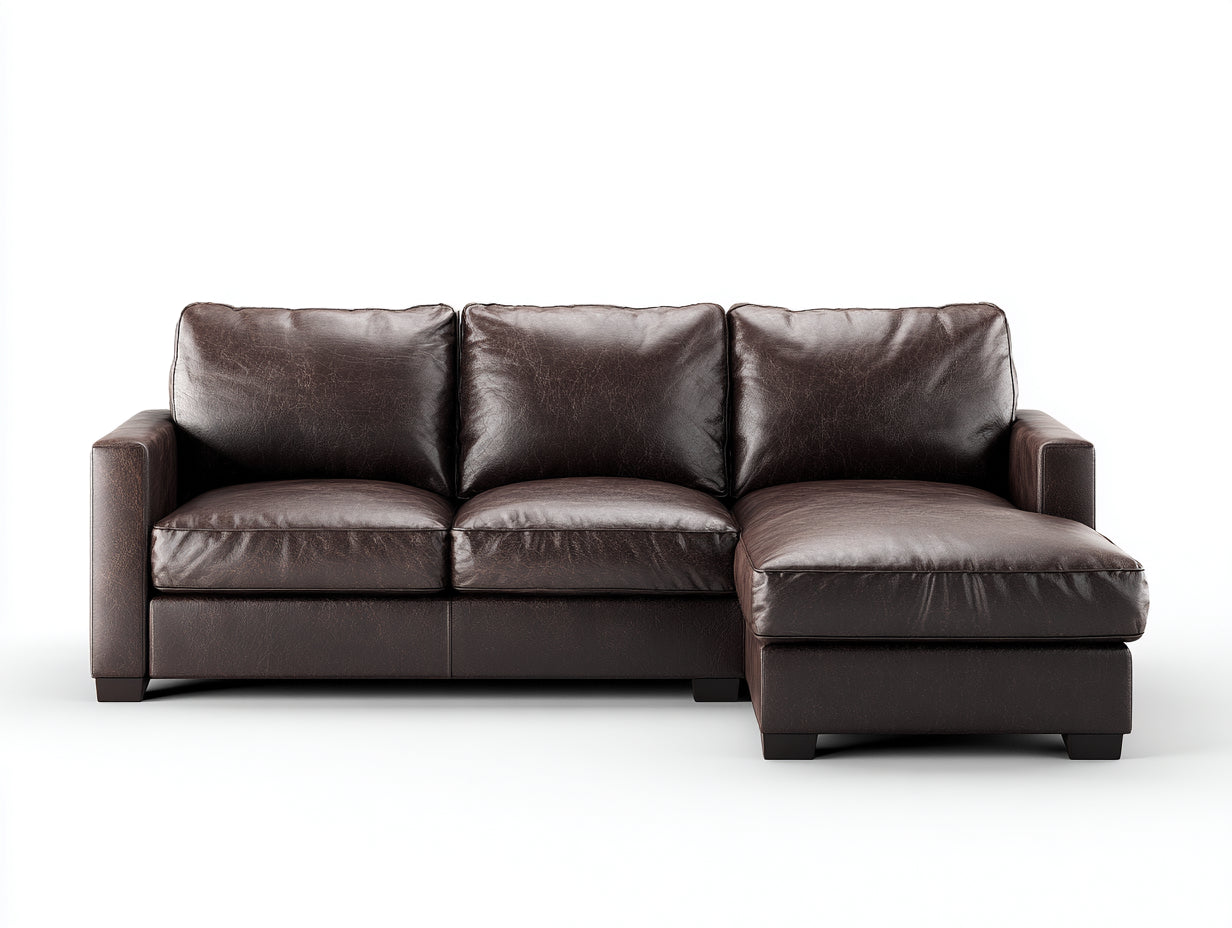 Sofá de esquina 275x175x84 cm - marrón oscuro - diseño tapizado de piel para salón