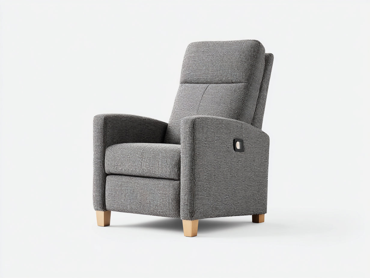 Sillón reclinable 82x88x108 cm - gris y madera natural - diseño tapizado con respaldo alto