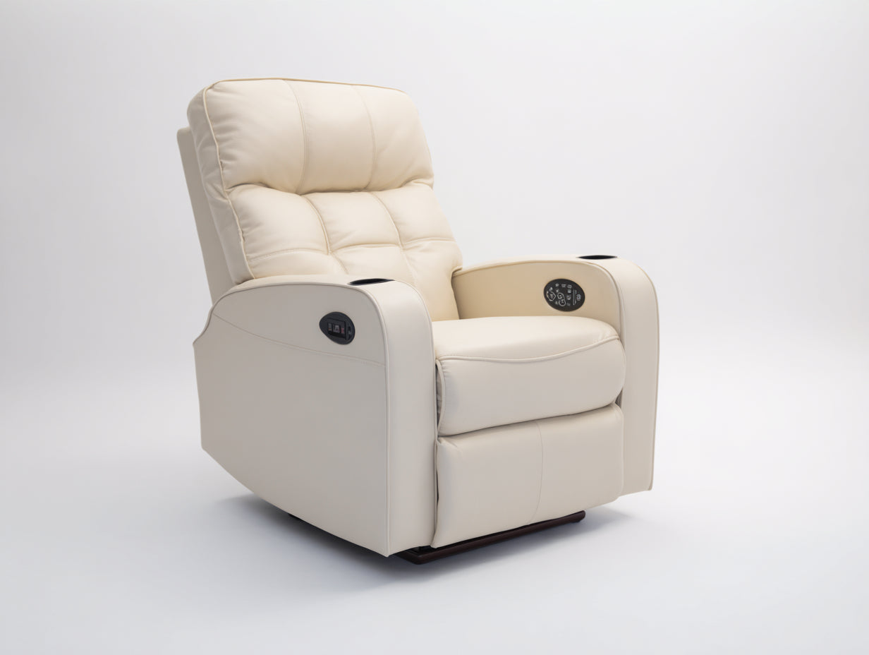 Sillones reclinables de cuero sintético 102x92x108 cm - beige - respaldo acolchado con control lateral