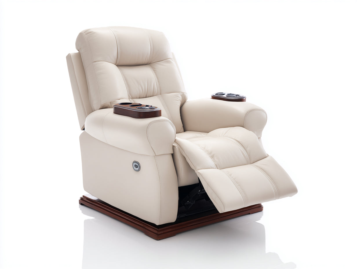 Sillones reclinables de cuero sintético 108x98x110 cm - beige - reposapiés acolchado con portavasos