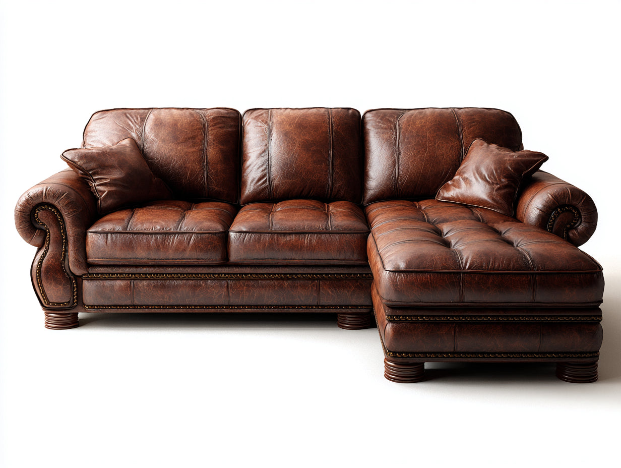 Sofás de esquina cuero sintético 280x180x90 cm - Marrón - Estilo clásico con chaise longue