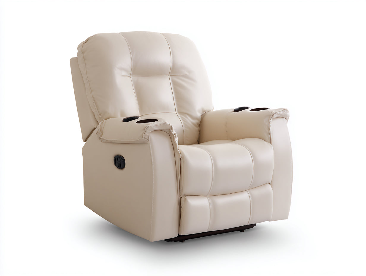 Sillones reclinables piel sintética 96x90x104 cm color beige - diseño acolchado para salón